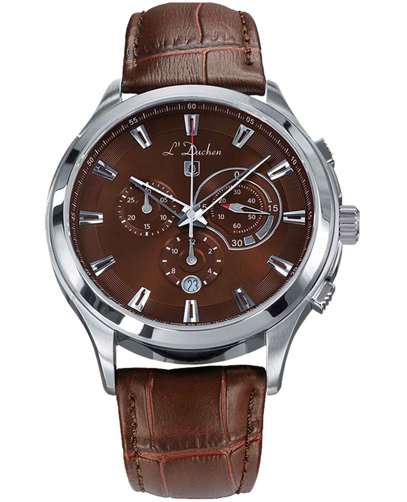 L'Duchen L'Duchen Pilotage D 742.12.38  D 742.12.38 кварцевые мужские часы коричневый циферблат, браслет кожаный — вид спереди